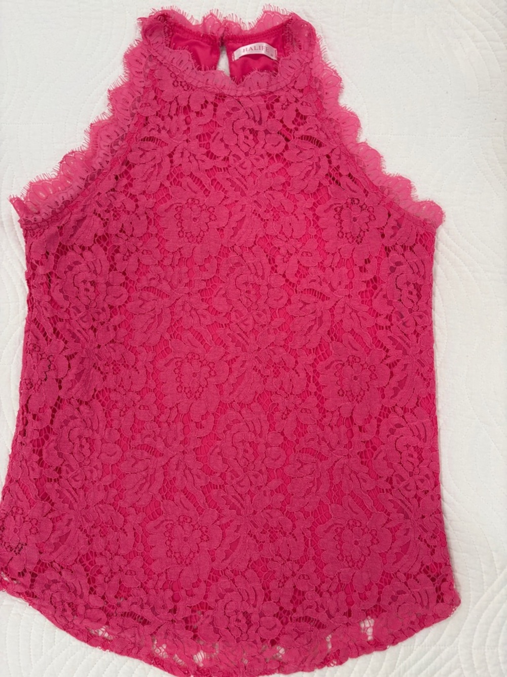 Floral Lace Halter Camisole - Hot Pink - Picture 3 of 8